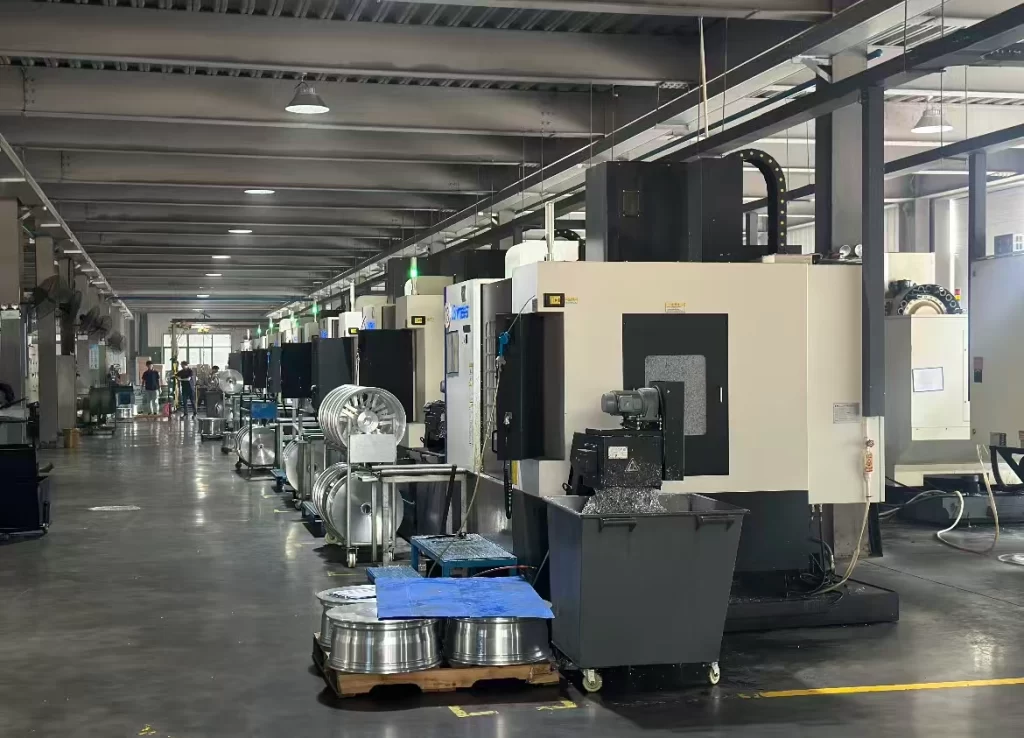 CNC machining line for custom tuning shop wheel projects