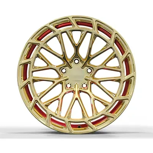 Front view of polished gold mesh forged monoblock wheel for BMW F10