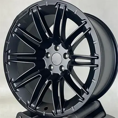 Angled workshop view of Nissan R35 GTR satin black forged wheel