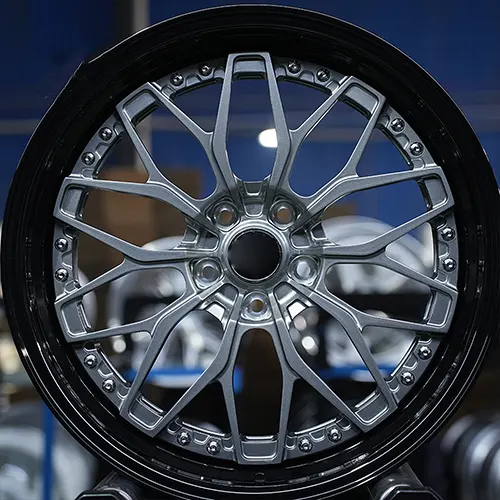 Front workshop view of Audi S5 gunmetal mesh forged wheel