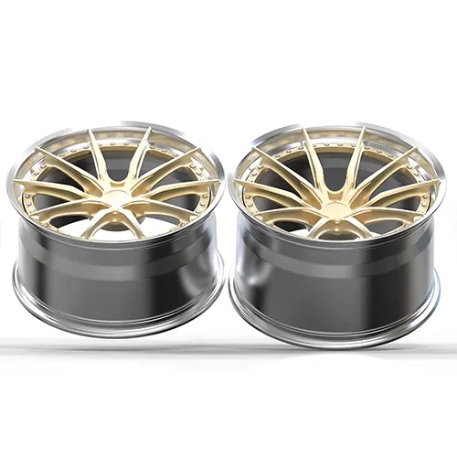 Rear-angle Nissan GT-R forged wheel pair showing wide 20-inch barrels