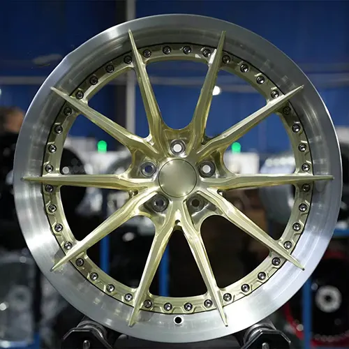 Front workshop view of Nissan GT-R R35 split-spoke two-piece forged wheel