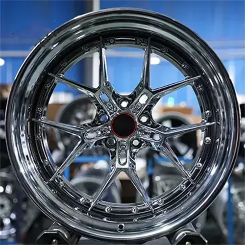 Front view of Audi S5 chrome forged wheel with reflective multi-spoke face