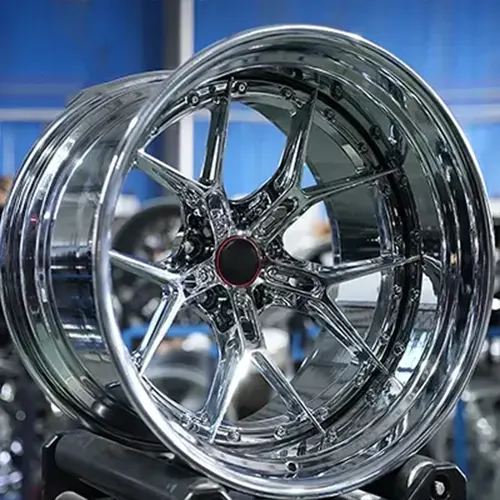 Audi S5 two-piece forged wheel showing deep rear profile and full chrome finish