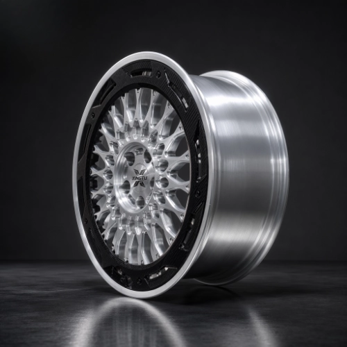 BMW X5 M forged wheel showing silver mesh and carbon perimeter