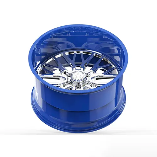 24x14 Cadillac Escalade forged monoblock wheel in polished aluminum and blue