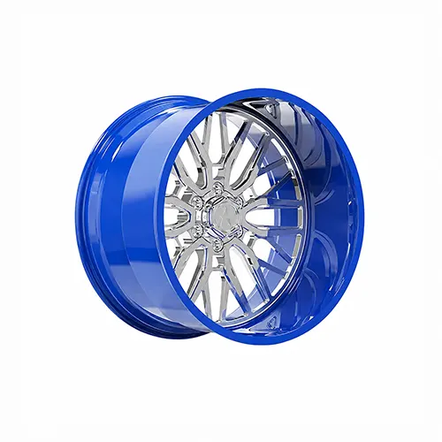24 inch Cadillac Escalade wheel with polished face and gloss blue barrel