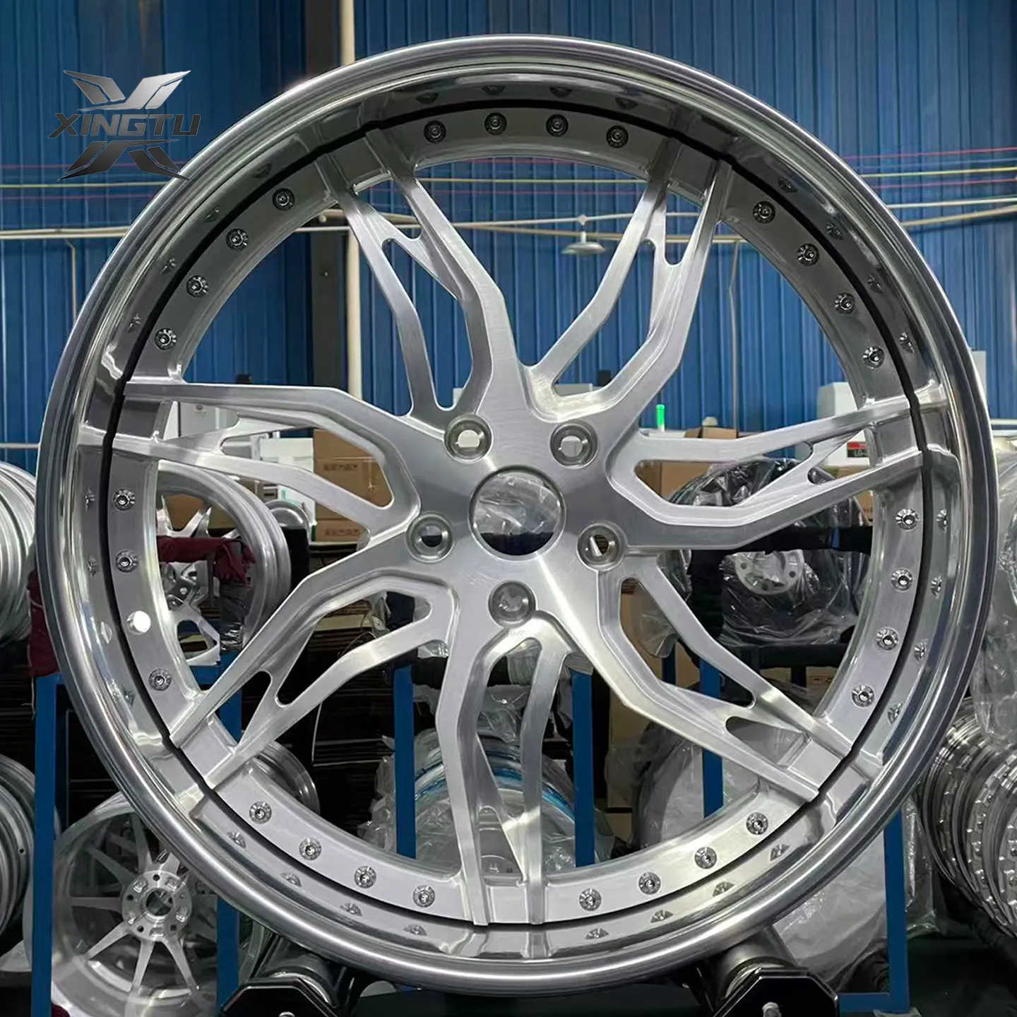 Real Pontiac Grand Prix forged wheel with machined spoke slots and polished aluminum lip