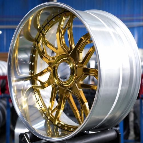 Angled view of Chevrolet Monte Carlo two-piece forged wheel with deep polished lip