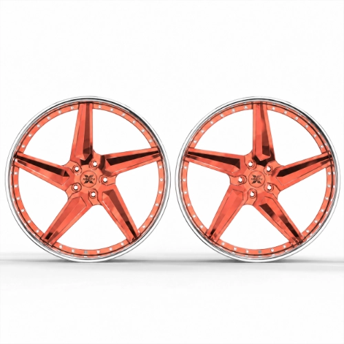 Front view of 24 inch two-piece forged wheels with rose gold electroplated spoke design