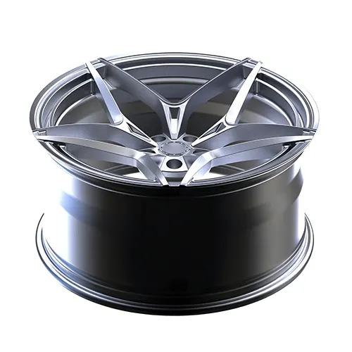 Rear three-quarter view of 21 inch forged monoblock wheel showing its wide barrel