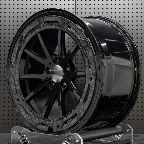 Rear three-quarter view of black forged wheel showing inner barrel and spoke structure