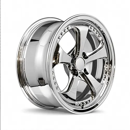 Three-quarter view of Mazda MX-5 forged wheel with reflective chrome finish
