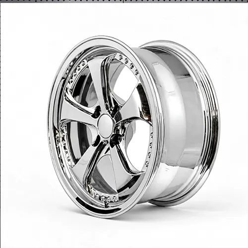 Angled view of chrome forged monoblock wheel showing sculpted spokes and deep barrel