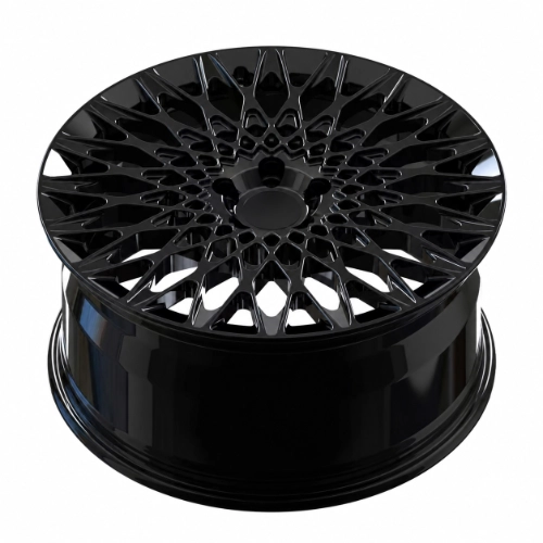 Angled view of Ferrari SF90 black forged wheel showing layered mesh spokes and deep barrel
