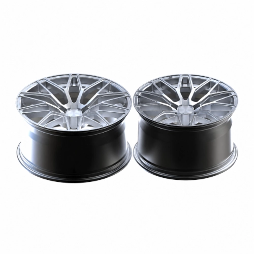 2024 Mustang GT forged drag wheels with brushed silver Y-spoke design and mixed front rear diameters