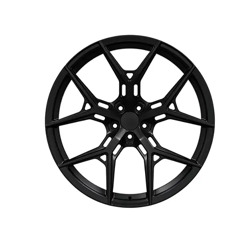 Front-facing Audi 22 inch forged wheel with matte black split five-spoke pattern
