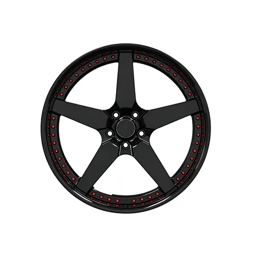Buick Grand National 3 piece forged wheels with gloss black five-spoke design and red assembly bolts