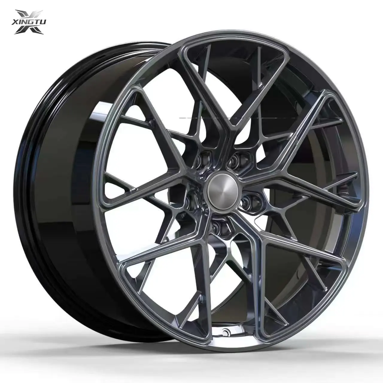 Porsche 718 20 inch forged wheels with gloss black geometric multi-spoke design