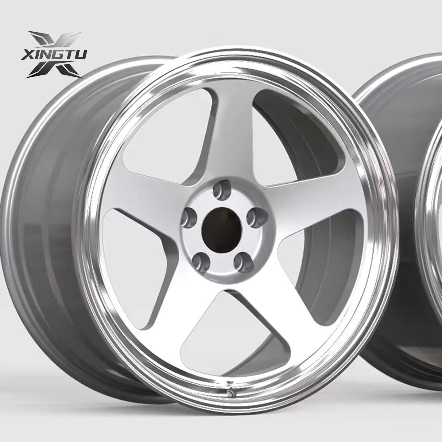 Corvette C8 Z06 forged wheels with brushed silver five-spoke design and polished lip