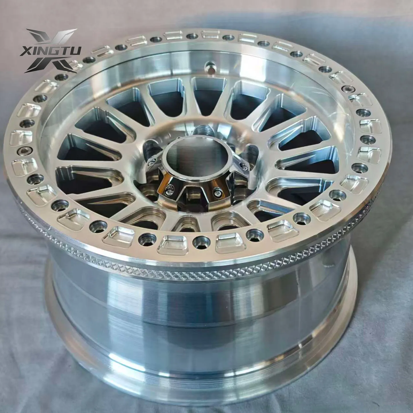 Close-up of 17 inch forged aluminum wheel showing outer ring and machined spoke details