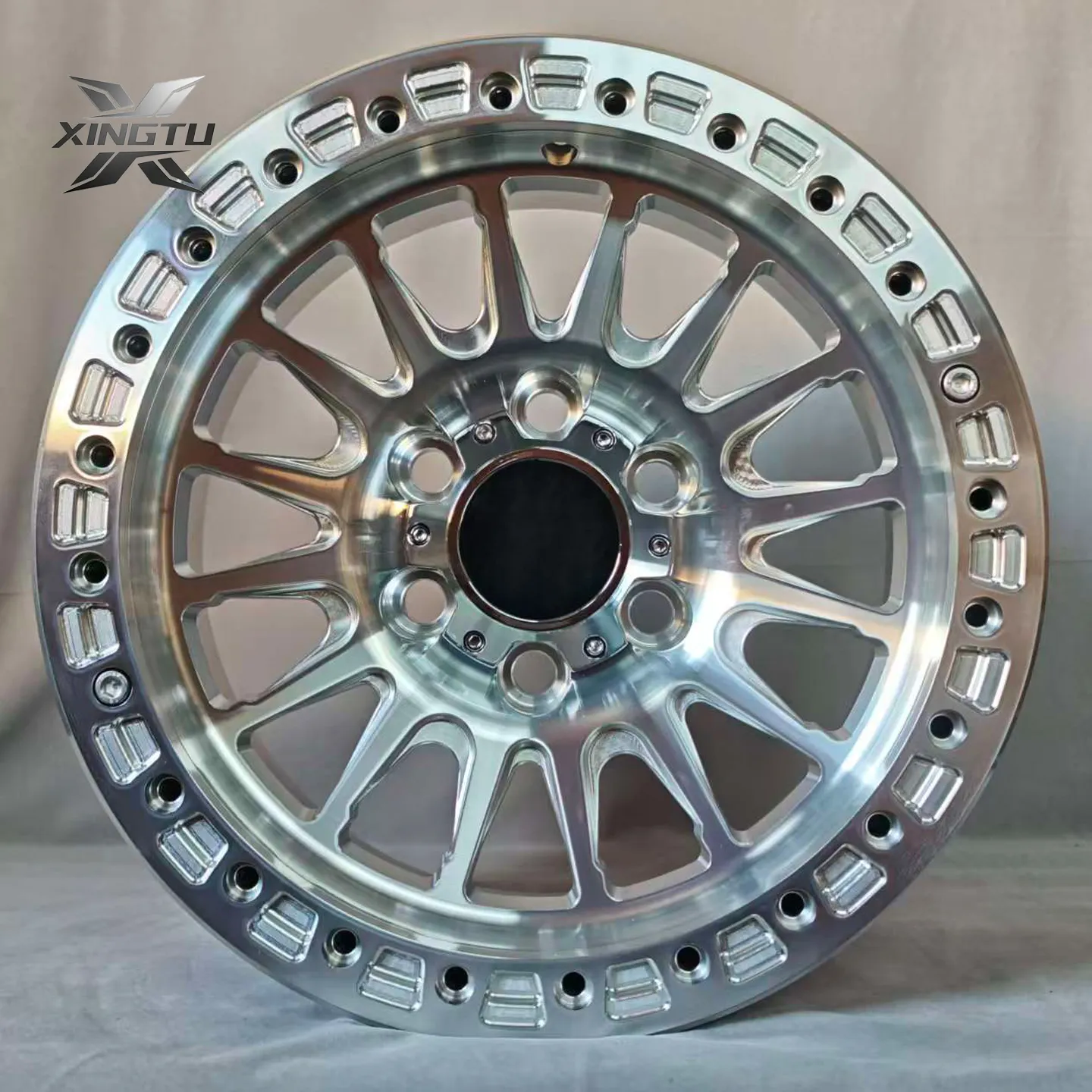 Front view of Lexus LX450 forged wheel with six-lug center and machined clamping ring