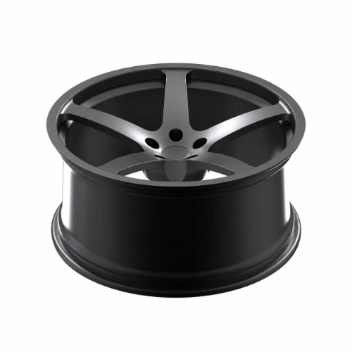 Angled view of 21×10 matte gunmetal forged wheel showing deep barrel and five-spoke face