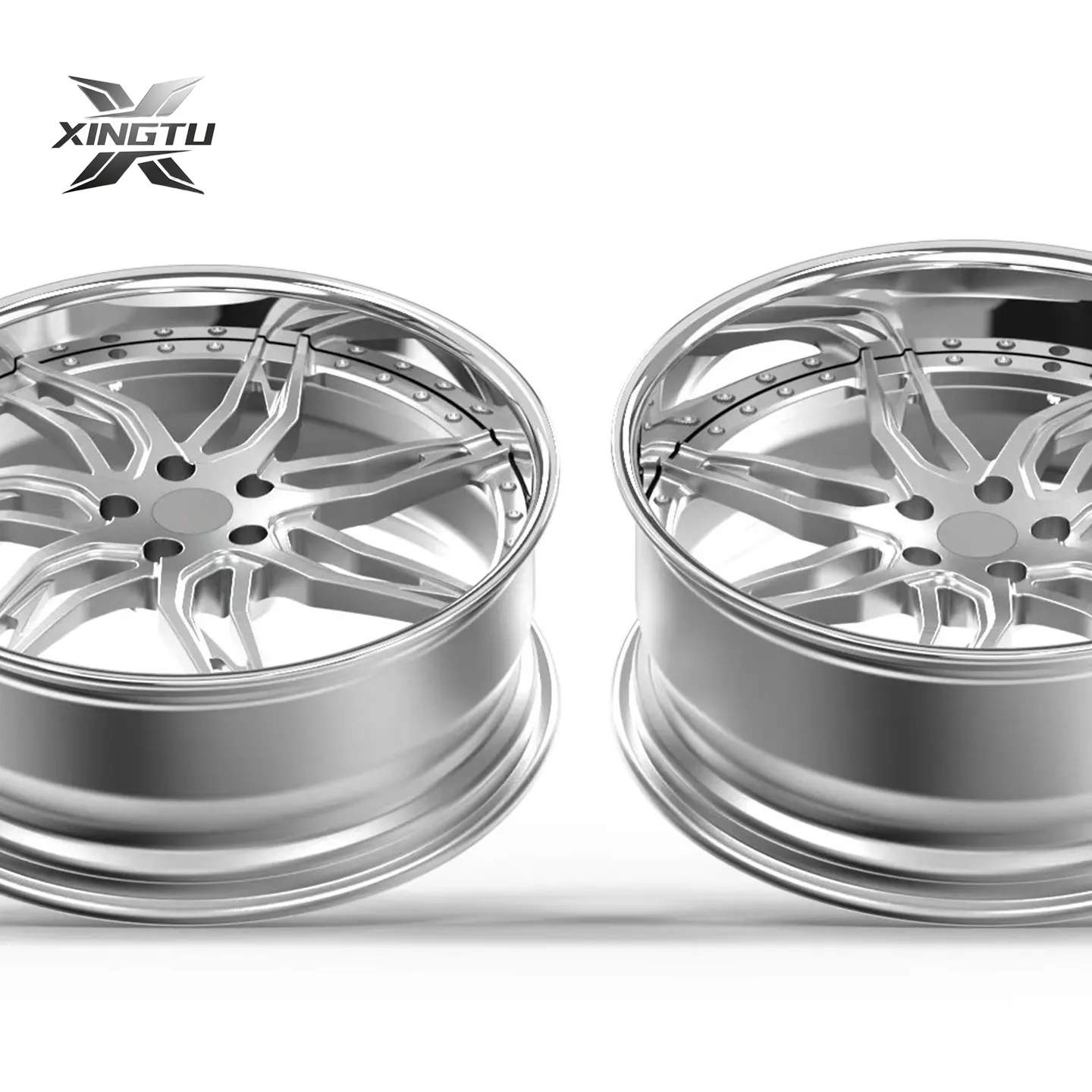 Front view of Pontiac Grand Prix forged wheel with split paired-spoke design